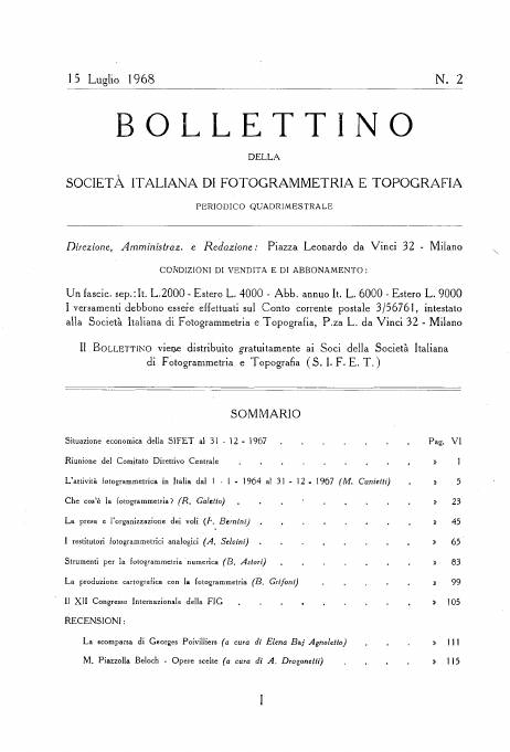 Copertina articolo #2 Bollettino SIFET ANNO: 1968 n.2